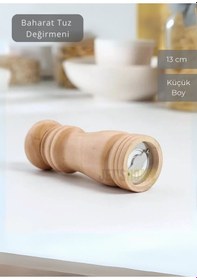 Resim 2 Li Set Karabiber Değirmeni Tuz Değirmeni Kalınlık Ayarlı Baharat Öğütücü Seramik Bıçaklı 13 Cm Ahşap 