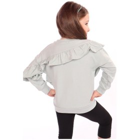 Resim Toontoy Kız Çocuk Oversize Bisiklet Yaka Düşük Omuz Asimetrik Sweatshirt - Fırfır Detaylı & 2 İplik Gri 