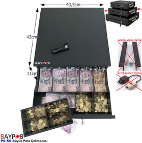 Resim SAYPOS 5 Geniş Kağıt Para Gözlü Yazarkasa Bağlantılı ve Anahtardan Açılır Büyük Para Çekmecesi 40,5x42x11cm 