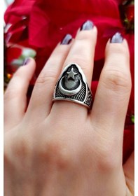 Resim Antik Gümüş Kaplama Ay Yıldız Şekilli El Yapımı Ayarlanabilir Yüz - 522589772 Çok Renkli 