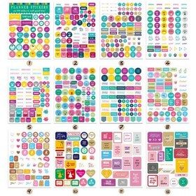 Resim Mufunye 12 Adet Haftalık Planlayıcı Sticker - Sanatsal Kağıt Materyal - 220x165mm Dekoratif Not Ve Gönüllü Etiketleri 