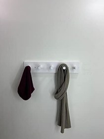 Resim DOĞAL Ahşap Askılık, Ahşap Vestiyer, 5 Askılı Ahşap Duvar Askılığı Beyaz 