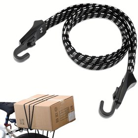 Resim 1 adet Ağır Hizmet Tipi Ayarlanabilir Bisiklet Bagaj Kayışı - Güvenli Kancalarla Elastik Bungee Kordon, Aşınmaya Dayanıklı & Çekme Dayanımı, Bisikletlerde Ekipmanları Sabitlemek İçin İdeal, Siyah Lateks 