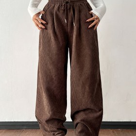 Resim Kadın Vintage Kadife Pantolon - Bol Kesim Geniş Paça, İpli Bel, Sonbahar/Kış için Uzun Boy, Günlük ve Resmi Kombinler - Makinede Yıkanabilir, Günlük Kışlık Pantolon, Sezonluk Moda, Retro Stil, Rahat Giyim, Şık Alt Giyim, kumaş pantolon, eşofman altı, kot pantolon, yüksek bel, kadın pantolon 