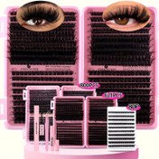 Resim 800/621/180/2 adet kümeleştirilmiş kendinden aşılanmış takma kirpik DIY kiti, Vahşi Makyaj stili, karışık uzunluk 8-18mm, D kıvrım, takma kirpik yapıştırıcı cımbız fırça çıkarıcı ve aşılama aracı ile, yeni başlayanlar için uygun, Anneler Günü/Sevgililer Günü hediyesi için mükemmel 