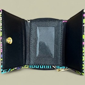 Resim Geometrik Desenli Mini Cüzdan, Fermuarlı, Çok Renkli, Siyah İç Astar, Kartlık Ve Kimlik Bölmeli Çok Renkli 