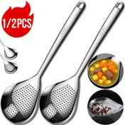 Resim 1/2 adet, yüksek kaliteli 304 paslanmaz çelik süzgeç, balık avı kaşığı, sıcak tencere balık avlama kaşığı, balık avı eriştesi, derin kızartma hunisi, filtreleme, mutfak pişirme aleti, uzatılmış sap, kanca tasarımı, ev/restoran/açık hava için uygun 