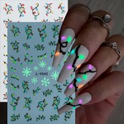 Resim 2 Adet Karanlıkta Parlayan / Siyah Işıkla Reaktif Noel Işıklı Tırnak Çıkartmaları - Lamba Aktivasyonlu Simli Dekorlar, Kadınlar İçin Parıltılı Parti Tırnak Sanatı, Tatil Manikür Malzemeleri (Lamba Dahil Değildir) 