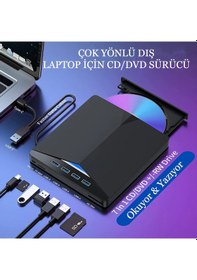 Resim Çok Fonksiyonlu Harici Cd Dvd Sürücü 7 In 1 Harici USB 3.0 Type-c Yazıcı Okuyucu Laptop Mac Win 