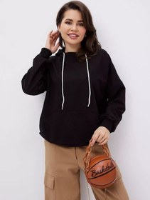 Resim Huong Collection Büyük Beden Spor Kapüşonlu Sweatshirt 205944601 Siyah 