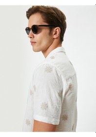 Resim Koton Yazlık Gömlek Kısa Kollu Baskılı Klasik Yaka Bej Desenli 4sam60230hw Ekru 