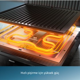 Resim Philips HD6307/70 7000 Serisi Izgara ve Tost Makinesi, Hassas Dijital Kontrol, Izgara için Tam Açılı 
