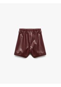 Resim Koton Suni Deri Şort Etek Bordo 6wkg40006ak Bordo 