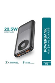 Resim Phixi Force P19 10000mAh Powerbank - 22.5W Hızlı Şarj Dual USB Taşınabilir Şarj Cihazı 