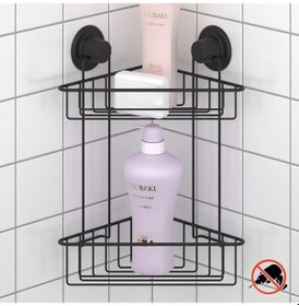 Resim Vakumlu Banyo Köşe Rafı 2 Katlı Siyah S257 Siyah 