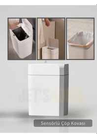 Resim Jet's Home Sensörlü Çöp Kovası Pilli Çöp Kutusu Hareket Algılıyıcı Banyo Mutfak Çöp Atık Kutusu Beyaz 