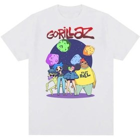 Resim Snapbuy Gorillaz Punk Rock Baskılı Unisex Tişört 90s Moda Kısa Kollu Artı Boyutmavikadın Mavi 