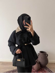 Resim EssCouture Yakası Taş İşleme Detaylı Kadın Trençkot 