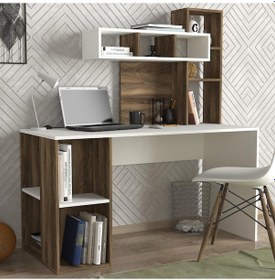 Resim Dekorister Coral Kitaplıklı Çalışma Masası Beyaz-Ceviz 