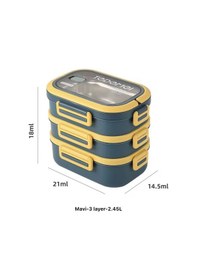 Resim 3 Katlı Paslanmaz Çelik Sızdırmaz Saklama Kabı Beslenme Kabı 2,45 Lt. Yeşil-sarı İthal Ürün Çok Renkli 