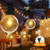 Resim 32.31m/26.21m/17.07m/12.8m/9.14m/5.5m G40 LED Dize Işıkları Dış Mekan Teras Lambası, E12 Soket, Siyah Çizgiler, Dünya Partisi Garland Ampulleri, Dış Mekan Bahçe Düğün Işıkları, Dış Mekan Noel Aydınlatması, Su Geçirmez Arka Bahçe Asma Işık 