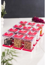 Resim Akrilik Fuşya 12 Li Baharat Kavanozu & Baharatlık & Baharatlık Seti 200 Ml Cam Değildir Çok Renkli 