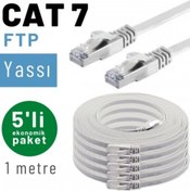 Resim IRENIS 5 Adet 1 Metre Cat7 Kablo Yassı Ftp Ethernet Network Lan Kablosu, Beyaz 