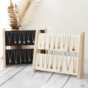 Resim Şık Çift Katmanlı Kolye Sergi Standı - Sağlam Doğal Ahşap Takı Organizatörü, Ev, Butik veya Hediye Mağazası İçin Zarif Kolye Askısı, Minimalist Tasarım, Cilalı Yüzey, Moda Tutkunları için Kolye Depolama, Katlı Bölmeli Kolye Düzenleyici, Dayanıklı Yapı 