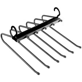 Resim Kangvka 6'li Katlanır Pantolon Askısı - Paslanmaz Çelik, Kaymaz, Döner Kancalı Siyah 