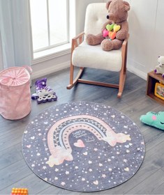 Resim SZK STORE Çocuk Odası Halısı Oyun Matı Makinede Yıkanabilir Kaymaz Taban Leke Tutmaz Yuvarlak 120*120 Gökkuşağ 
