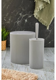 Resim Line 2 Parça Yuvarlak Banyo Seti - Çöp Kovası Wc Fırçası Set Gri 