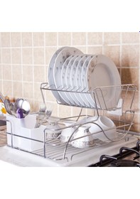 Resim İki Katlı Metal Bulaşık Sepeti 48 x 33 x 25 CM Krom 