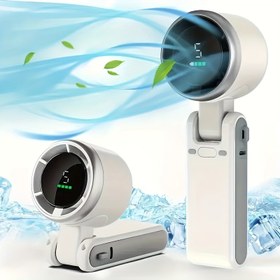Resim 3’ü 1 Arada Taşınabilir Turbin Fan, 5 Hız Ayarlı, 3600mAh Şarj Edilebilir Lityum Pil, USB ile Şarj Edilebilir, Seyahat için Cep Fanı, İç ve Dış Mekan Kullanımı - El Tipi, Masa Fanı, Boyun Fanı | Modern Tasarım | Dayanıklı Yapım 