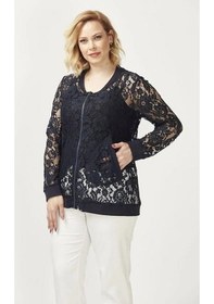 Resim 4030 Dantel Fermuarlı Büyük Beden Ceket Lacivert 