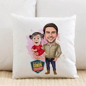 Resim Yakışıklı Baba ve Kızı Karikatürlü Yastık 