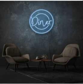 Resim Restoranlara Özel Diner Yazılı Neon Tabela Mavi 