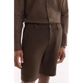 Resim AVVA Erkek Kahverengi Beli Lastikli %100 Keten Relaxed Fit Şort B003732 