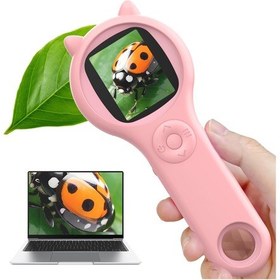 Resim Neevoyu Çocuklar İçin El Tipi Mikroskop - 2 İnç Ips Ekranlı 8 Led Işıklı Optik Ve Elektronik Görüntüleme İle Mikro Dünyayı Keşfetmek, Pembe 