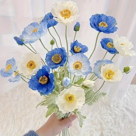 Resim Şık Yapay Papatya Çiçekleri, Mavi ve Beyaz Plastik Çiçek Düzenlemesi, Düğün Dekoru, Ev Aksesuarları ve Açık Hava Yeşilliği için - UV Dirençli Sahte Bitkiler, Hafif Yeşil Yapraklılar, Masaüstü Dekoru|Şık Çiçek Düzenlemesi|UV Dirençli Çiçekler, Düğün Dekorasyonları 