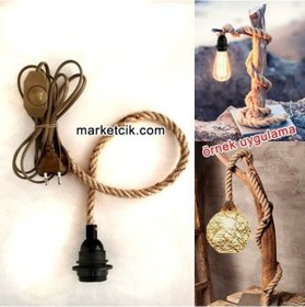 Resim Ağaç Dalı Lambader Için Siyah Şapka Duylu Dimmerli 1Cm Jut Hasır 