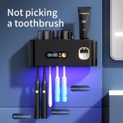 Resim 1 Akıllı Diş Fırçası Dezenfektanı, 2 Bardaklı Otomatik Macun Dispenseri, 5 Yuvalık Saklama Askısı, USB Şarj Edilebilir Lityum Pil ve Saat Ekran | Modern Banyo Organizasyonu 