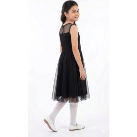 Resim HaanBebe Kız Çocuk Simli Tül Etekli Abiye Elbise - Siyah Mezuniyet ve Doğum Günü Elbisesi 