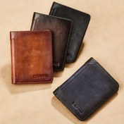 Resim Gerçek Deri Bifold Kısa Cüzdanlar Erkekler için, Vintage RFID Engelleme Çok Fonksiyonlu Kimlik Kredi Kartı Tutucu Para Çantası, Sürücü Ehliyeti Tutucu Erkekler için Hediyeler 