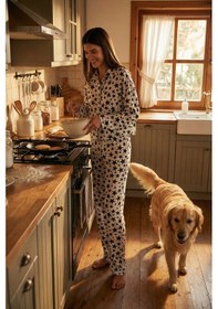 Resim Lela Desenli Rahat Kesim Bol Paça Yazlık Bayan Pijama Takımı 6110014 Beyaz 