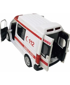 Resim Vardem 1.30 Ölçek Metal Ambulans Çek Bırak Sesli Işıklı Oyuncak TIN-588B 