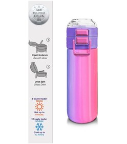 Resim Coral High Kids Renk Geçişli Pipetli Ve Direkt İçim Çelik Termos 500 Ml 31868 Çok Renkli 