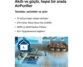 Resim Philips 70 M² Hepa Isıtıcı Fan Akıllı Sensörlü Hava Temizleyici Cihaz Sessiz Alerjen PM10 Filtreli 