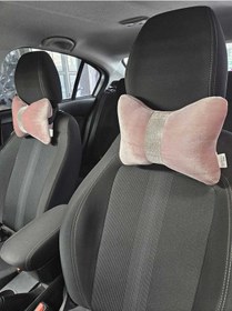 Resim Pudra Düz Kadife Gümüş Dik Şeritli Oto Boyun Yastığı 1 Adet Pudra 