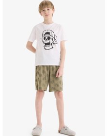 Resim Defacto %100 Pamuklu Regular Fıt Desenli Beli Lastikli Pijama Takımı Erkek Çocuk E0019A825SM Beyaz 
