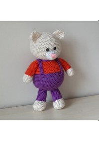 Resim Amigurumi Örgü Oyuncak Renkli Ayı Mor 
